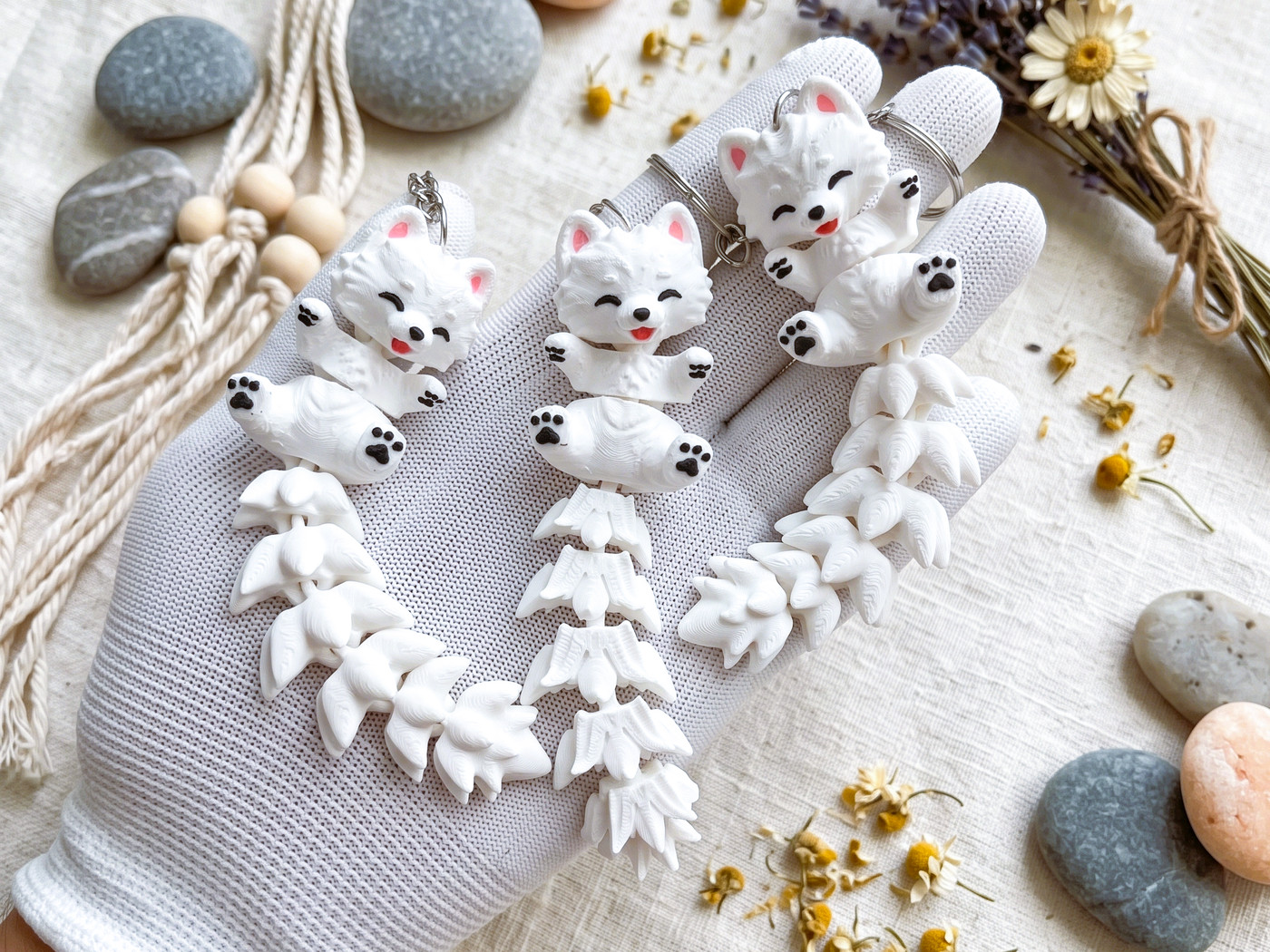 Fluffy Tails 可爱的可活动的萨摩耶犬 - 玩具/钥匙扣